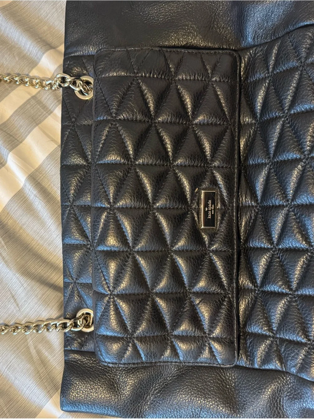 kate spade Black Quilted Leather Shoulder Bag with Gold Chain